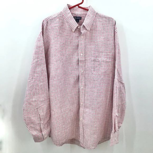 Mens Baird McNutt Irish Linen Button Down Shirt 17/35 Red Plaid Preppy Old Money - Picture 1 of 11